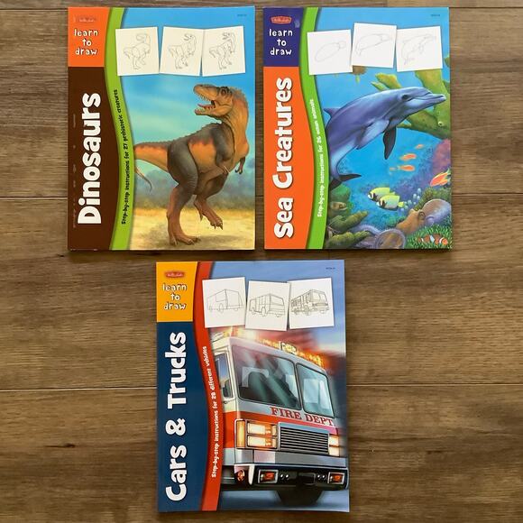 Walter Foster Learn To Draw Bundle Dinosaurs Sea Creatures Cars & Trucks - Picture 1 of 8